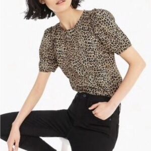 J.CREW Leopard puff sleeve top in cotton poplin Size XXS style J6080